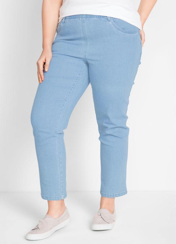 bonprix - Calça Jeans com Elástico no Cós Azul Claro 5