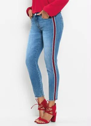 Calça Jeans com Listra Lateral Azul Claro Bonprix