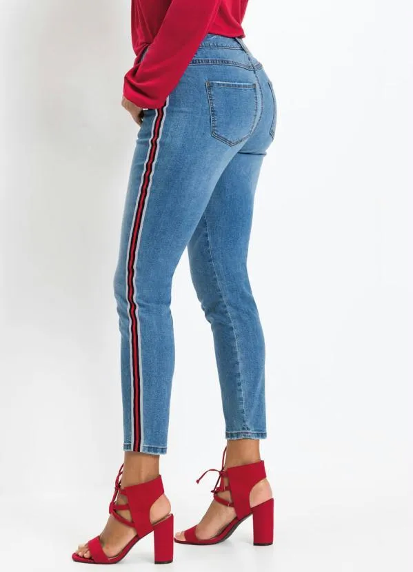bonprix - Calça Jeans com Listra Lateral Azul Claro 2