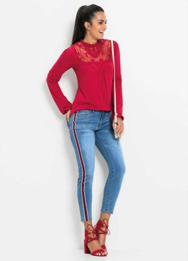 bonprix - Calça Jeans com Listra Lateral Azul Claro 6