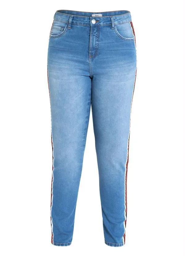 bonprix - Calça Jeans com Listra Lateral Azul Claro 7