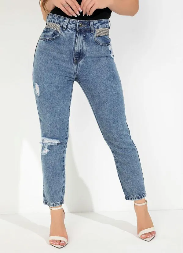 Queima Estoque - Calça Jeans Cropped com Franjas no Bolso Sawary