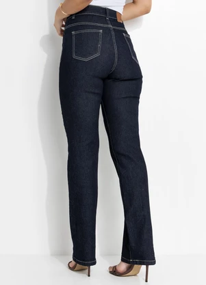 Quintess - Calça Jeans Reta Cintura Alta com Botões Frontais e Bolsos Quadrados - QUINTESS