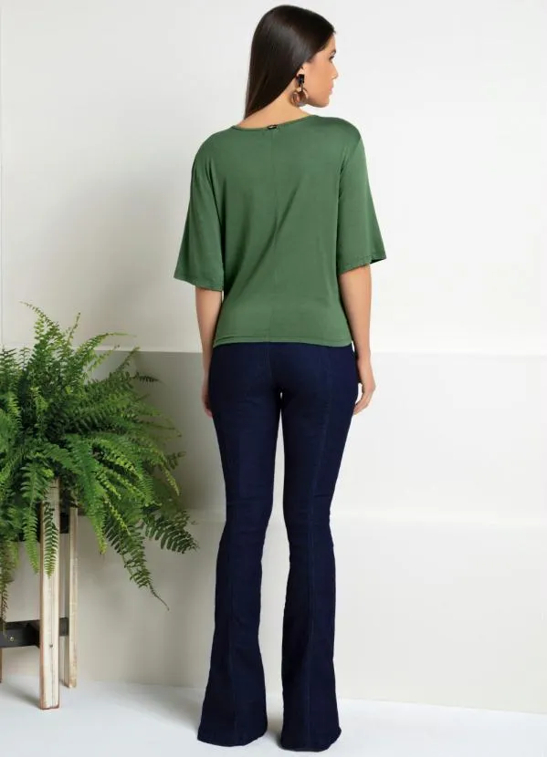 Quintess - Calça Jeans Escuro Flare com Fenda 4