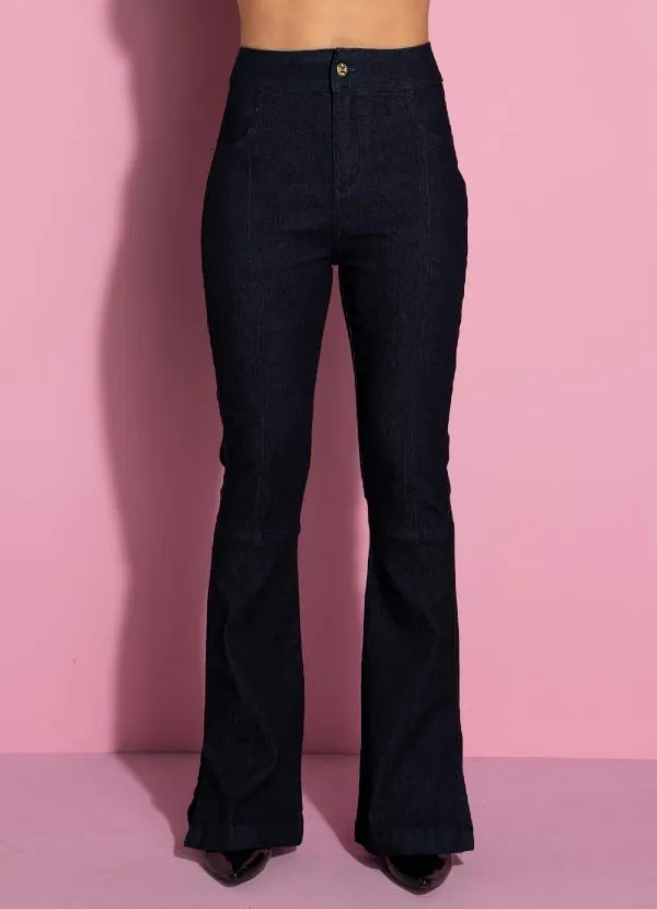 Quintess - Calça Jeans Escuro Flare com Fenda 5