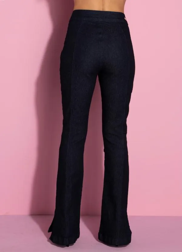 Quintess - Calça Jeans Escuro Flare com Fenda 6