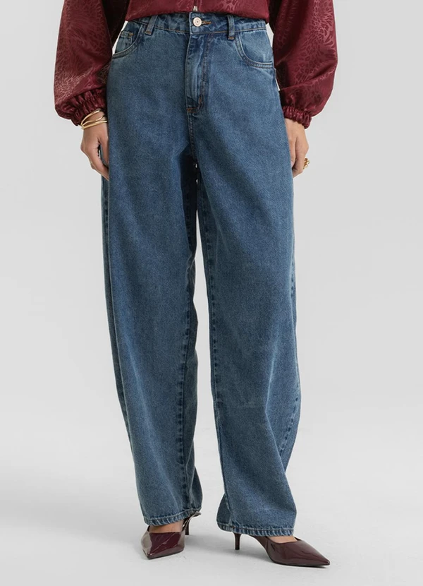 Dianna - Calça Jeans Feminina Barrel em Cotton Azul