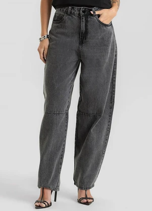 Dianna - Calça Jeans Feminina Barrel Estonada Preto - DIANNA