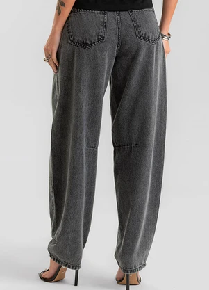 Dianna - Calça Jeans Feminina Barrel Estonada Preto - DIANNA