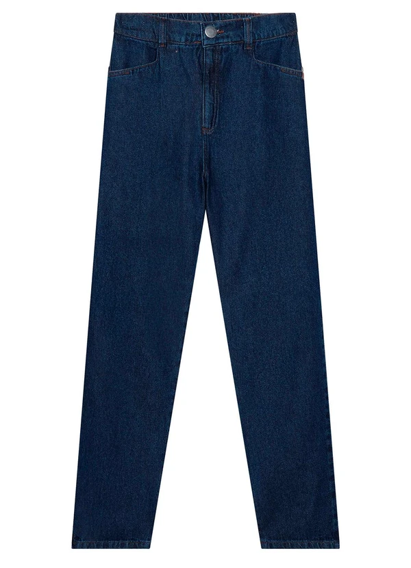 Marialícia - Calça Jeans Feminina Mom Elástico Azul