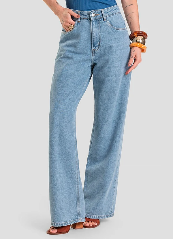 Dianna - Calça Jeans Feminina Wide Leg Cintura Alta Azul