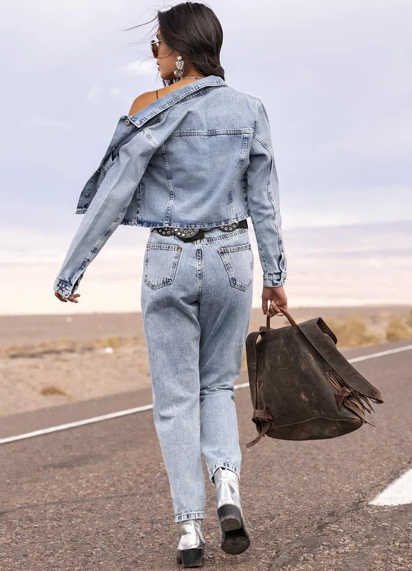 Quintess - Calça Jeans Cigarrete Cintura Alta 100% Algodão com Bolsos 12