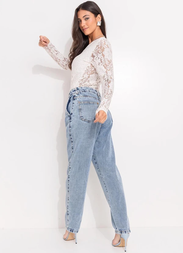 Quintess - Calça Jeans Cigarrete Cintura Alta 100% Algodão com Bolsos 5