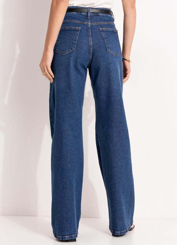 Quintess - Calça Jeans Reta Soltinha Cintura Alta com Elastano Azul Médio 2