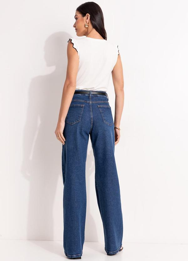 Quintess - Calça Jeans Reta Soltinha Cintura Alta com Elastano Azul Médio 5