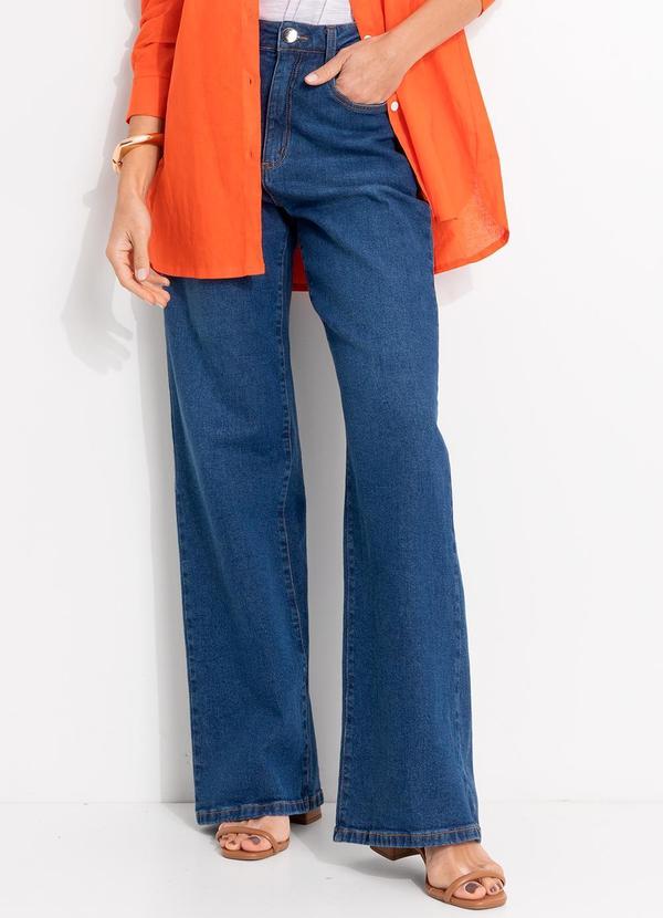 Quintess - Calça Jeans Reta Soltinha Cintura Alta com Elastano Azul Médio 6