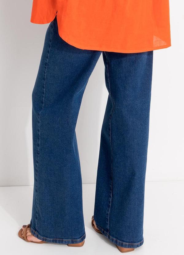 Quintess - Calça Jeans Reta Soltinha Cintura Alta com Elastano Azul Médio 7
