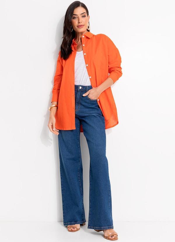 Quintess - Calça Jeans Reta Soltinha Cintura Alta com Elastano Azul Médio 8