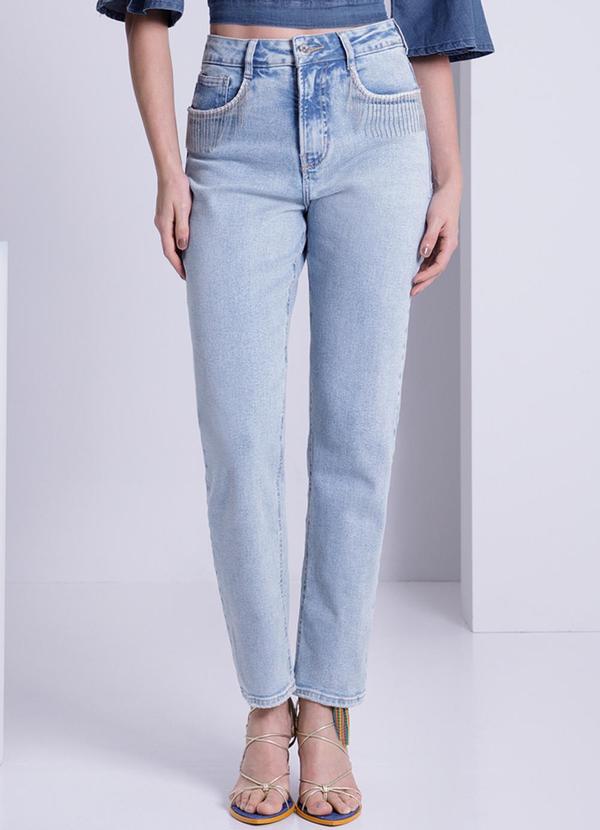 Lunender - Calça Jeans Mom Chapa Barriga Azul