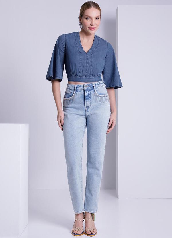 Lunender - Calça Jeans Mom Chapa Barriga Azul 3