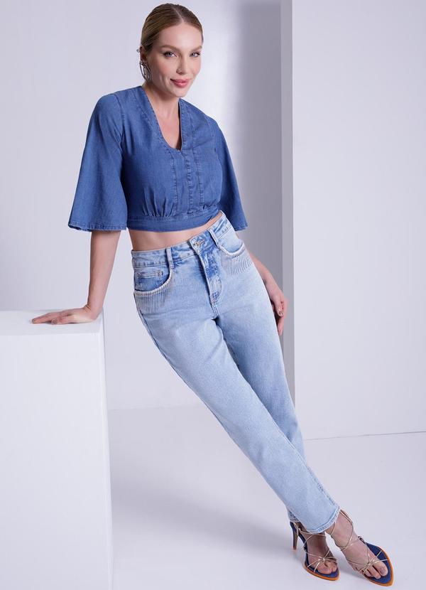 Lunender - Calça Jeans Mom Chapa Barriga Azul 5