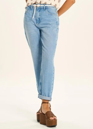 Doce Trama - Calça Jeans Mom com Barra Dobrada Azul - DOCE TRAMA