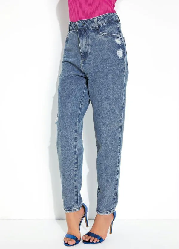 Sawary Jeans - Calça Jeans Mom Jeans com Destroyed Sawary