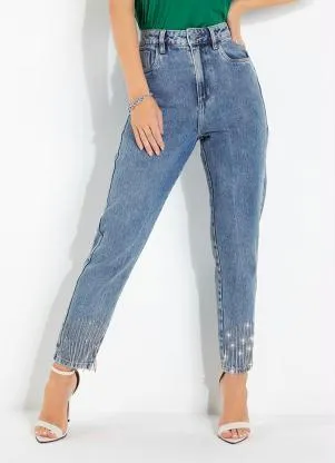 Sawary Jeans - Calça Jeans Mom Jeans com Franjas Sawary - SAWARY JEANS