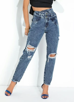 Sawary Jeans - Calça Jeans Mom Jeans Cós Transpassado Sawary - SAWARY JEANS