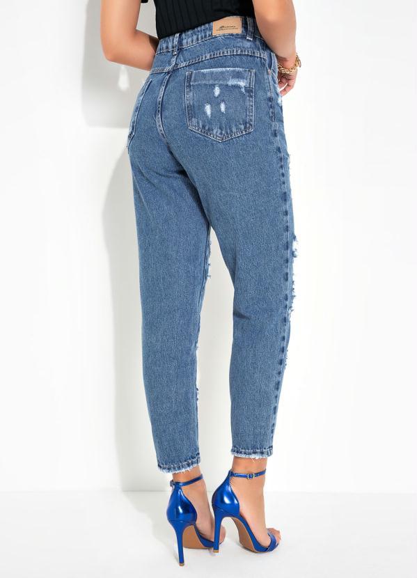 Outlet - Calça Jeans Mom Jeans Destroyed Lettering Sawary 2