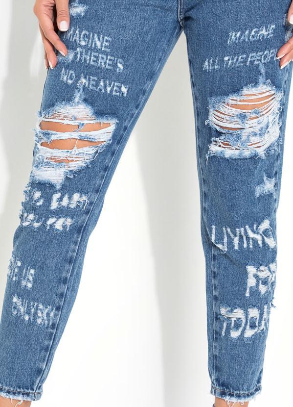 Outlet - Calça Jeans Mom Jeans Destroyed Lettering Sawary 3