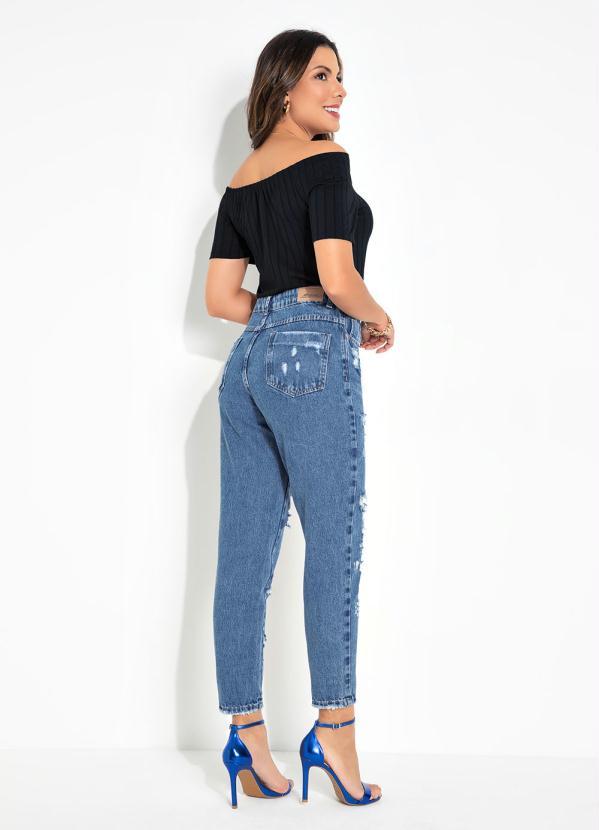 Outlet - Calça Jeans Mom Jeans Destroyed Lettering Sawary 5