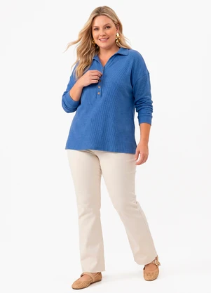 Quintess - Calça Jeans Off White Reta Cintura Alta em Algodão com Bolsos - QUINTESS