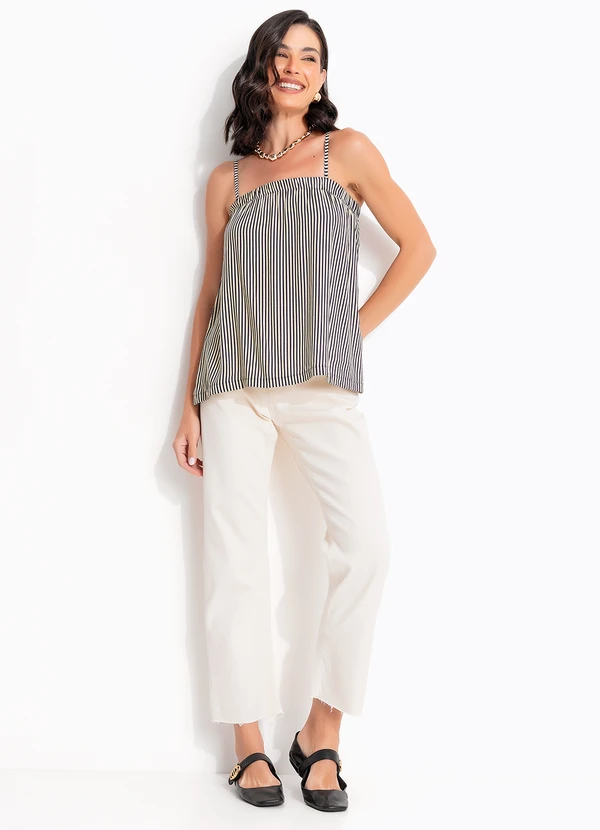 Quintess - Calça Jeans Off White Reta Cintura Alta em Algodão com Bolsos 14