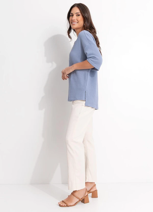 Quintess - Calça Jeans Off White Reta Cintura Alta em Algodão com Bolsos 19