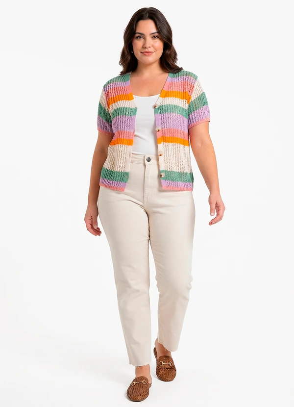 Quintess - Calça Jeans Off White Reta Cintura Alta em Algodão com Bolsos 21