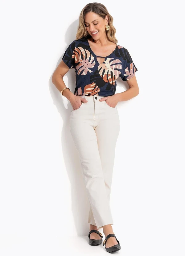 Quintess - Calça Jeans Off White Reta Cintura Alta em Algodão com Bolsos 8