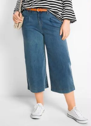 Queima Estoque - Calça Jeans Pantacourt Azul Médio - QUEIMA ESTOQUE