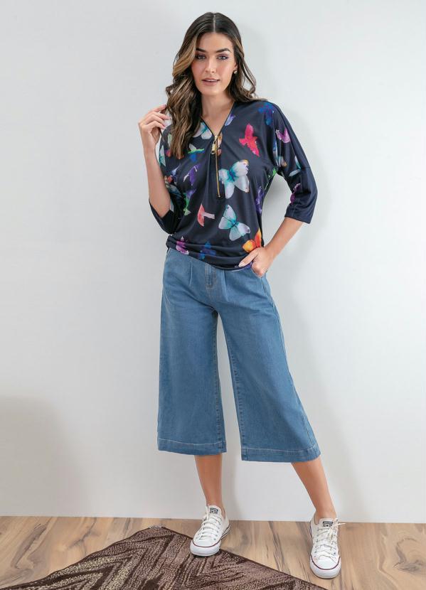 Queima Estoque - Calça Jeans Pantacourt Azul Médio 7