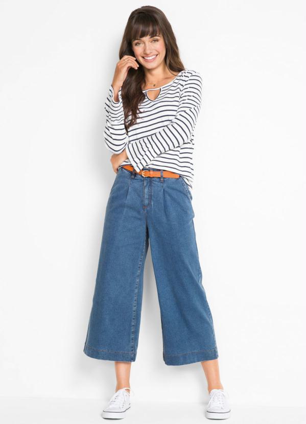 Queima Estoque - Calça Jeans Pantacourt Azul Médio 5