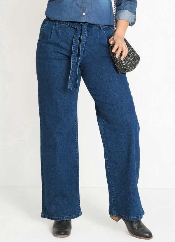 bonprix - Calça Jeans Pantalona Clochard Azul Médio 10