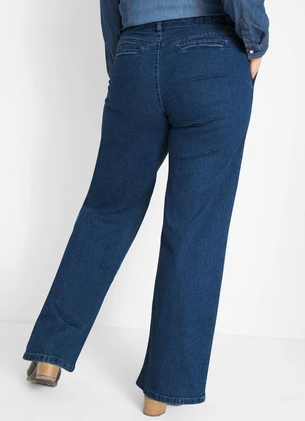 bonprix - Calça Jeans Pantalona Clochard Azul Médio 12