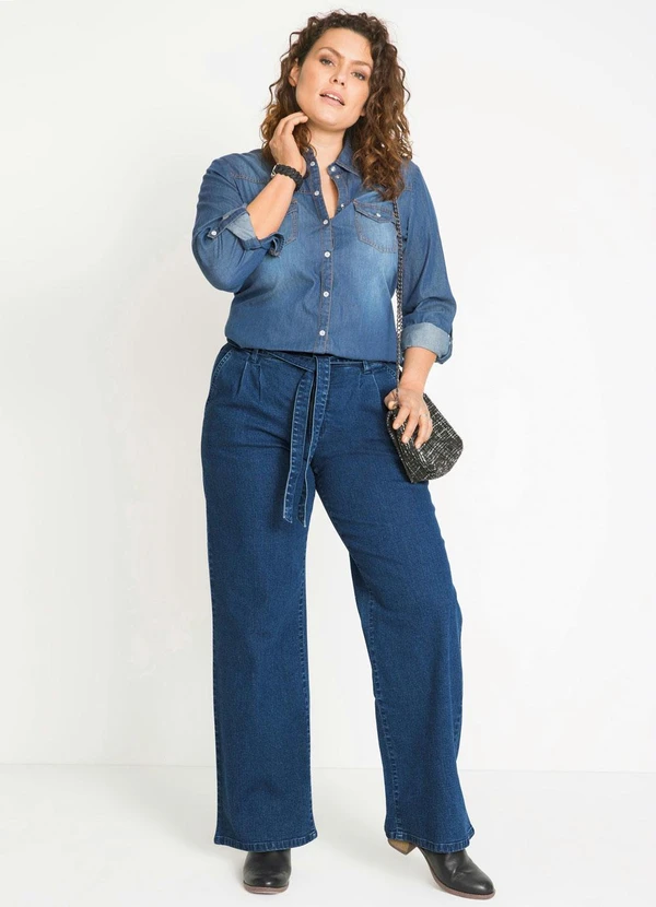 bonprix - Calça Jeans Pantalona Clochard Azul Médio 13