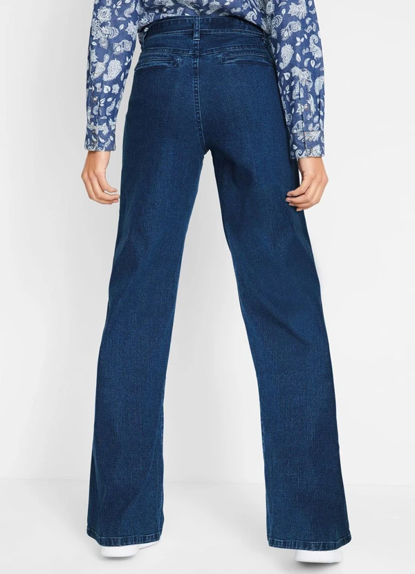 bonprix - Calça Jeans Pantalona Clochard Azul Médio 2