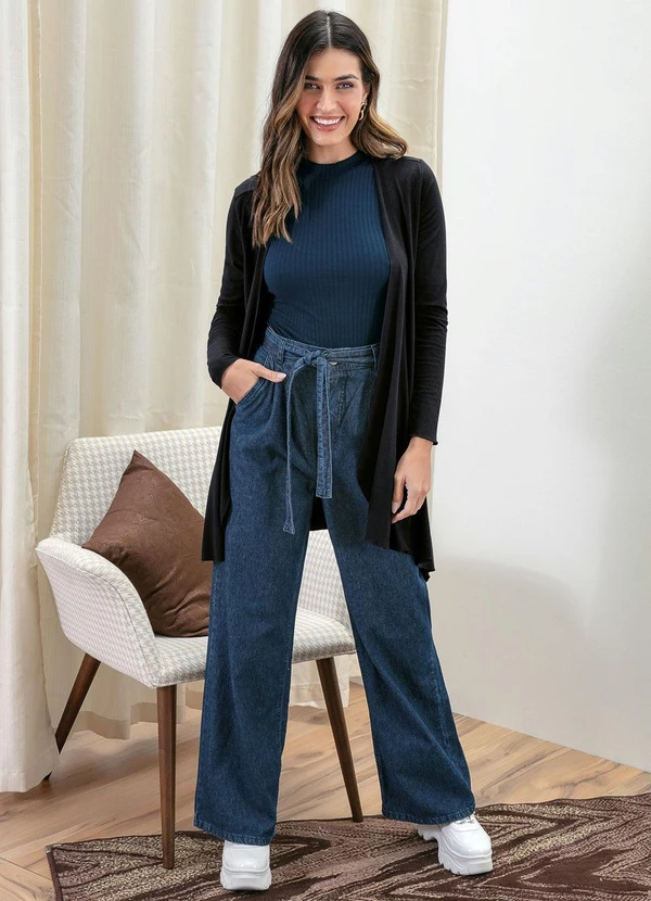 bonprix - Calça Jeans Pantalona Clochard Azul Médio 4