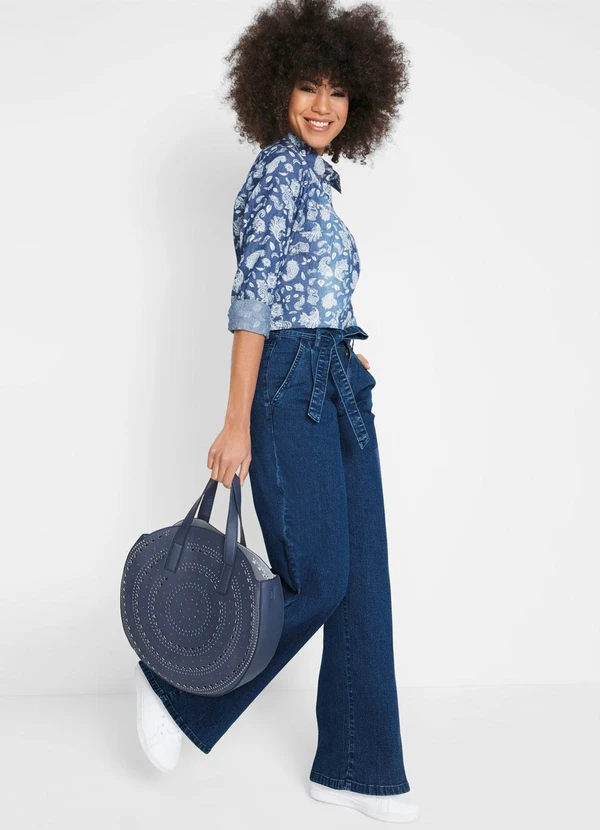 bonprix - Calça Jeans Pantalona Clochard Azul Médio 9