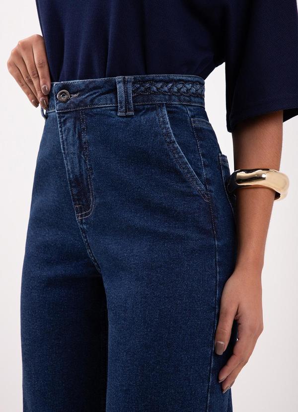 Lunender - Calça Jeans Pantalona com Trança no Cós Azul 2