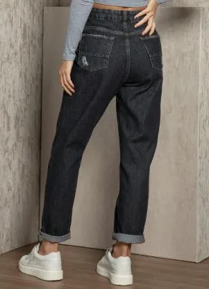 Quintess - Calça Jeans Preta com Bordado - QUINTESS