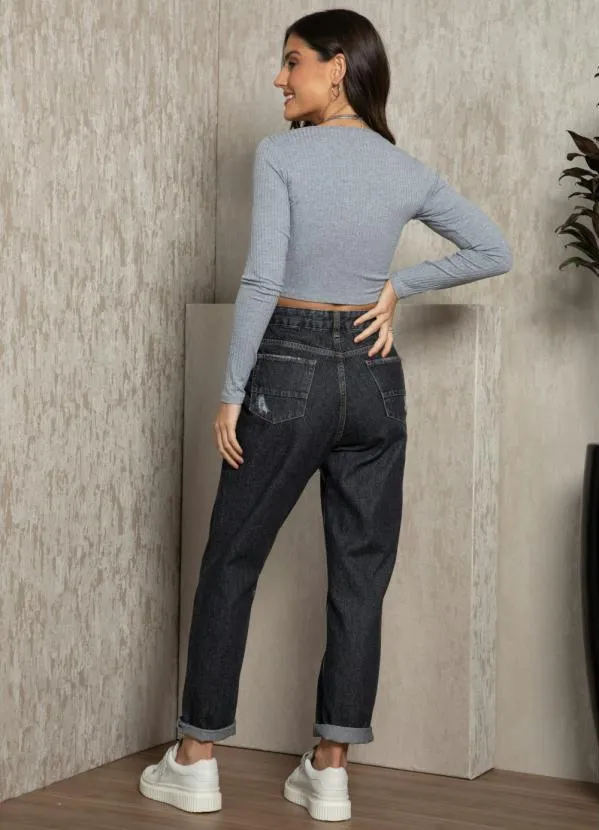 Quintess - Calça Jeans Preta com Bordado 4