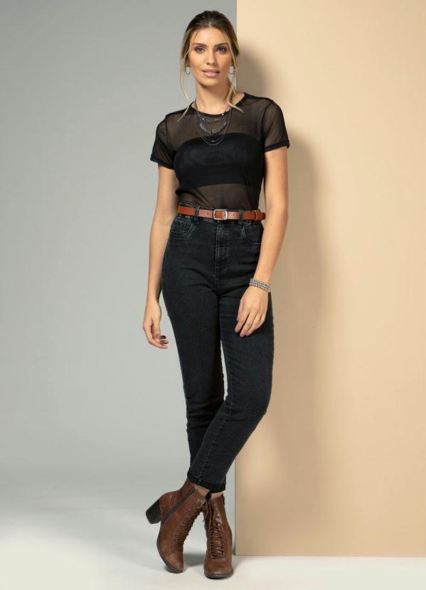 Quintess - Calça Jeans Preta com Elástico na Lateral 3